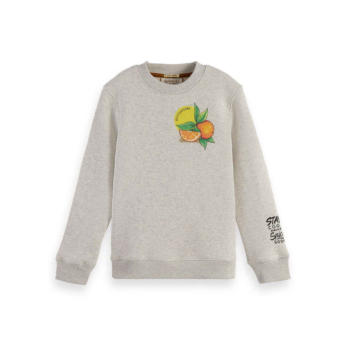Scotch Shrunk Ecru Melange Crewneck Fruit Artwork Sweatshirt
