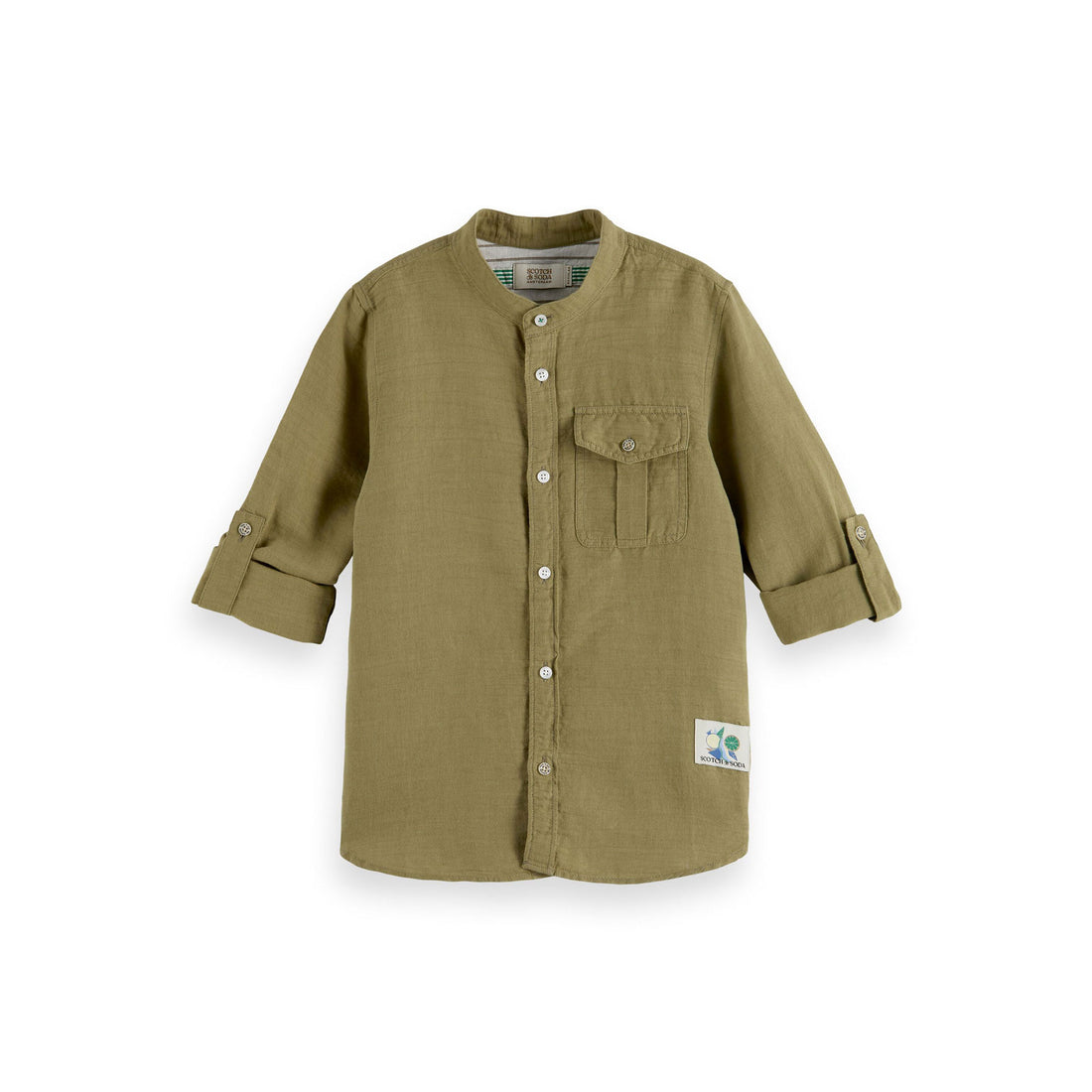 Scotch Shrunk Khaki Linen Long Sleeve Shirt