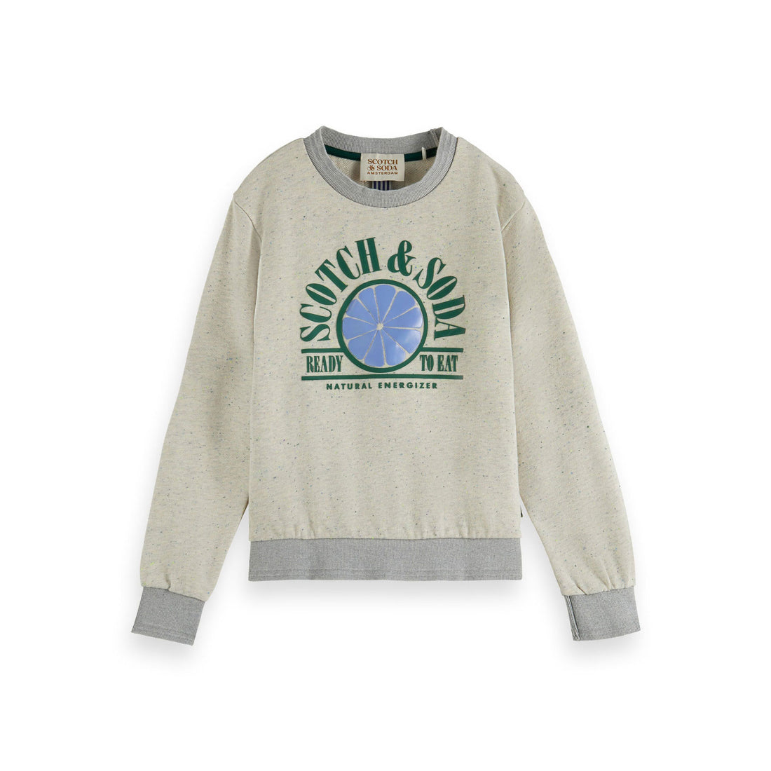 Scotch Shrunk Ecru Melange Crewneck Logo Artwork Sweatshirt