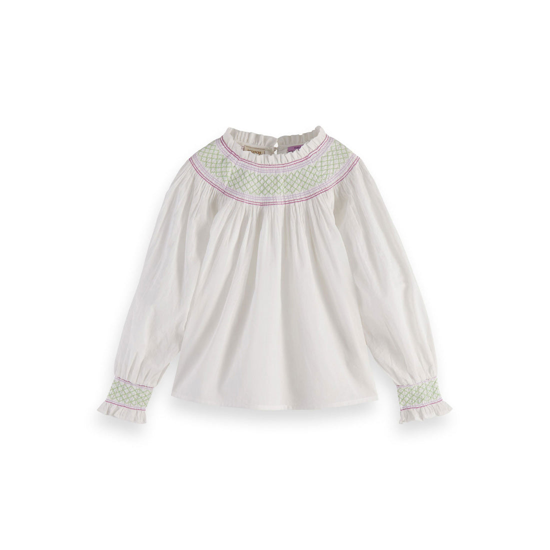 Scotch Shrunk  Off White Smocked Neckline Cotton Top