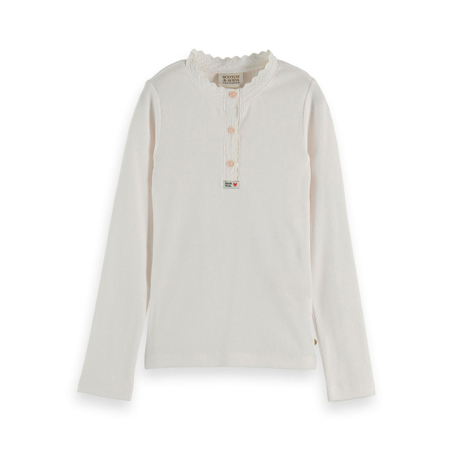 Scotch Shrunk Off White Wave Placket Detail Tee