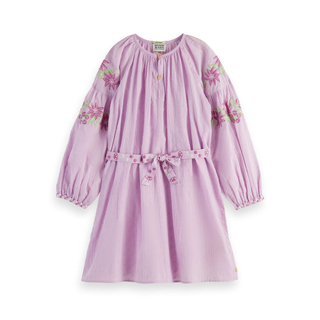 Scotch Shrunk  Orchid Long Sleeved Embroidered Flower Dress