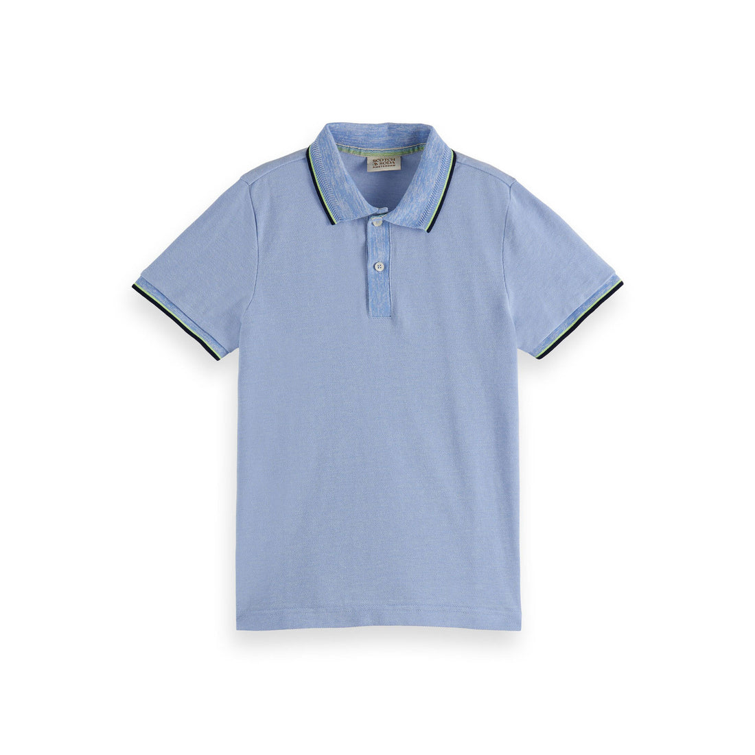 Scotch Shrunk Blue Melange Short-Sleeved Polo With Tipping