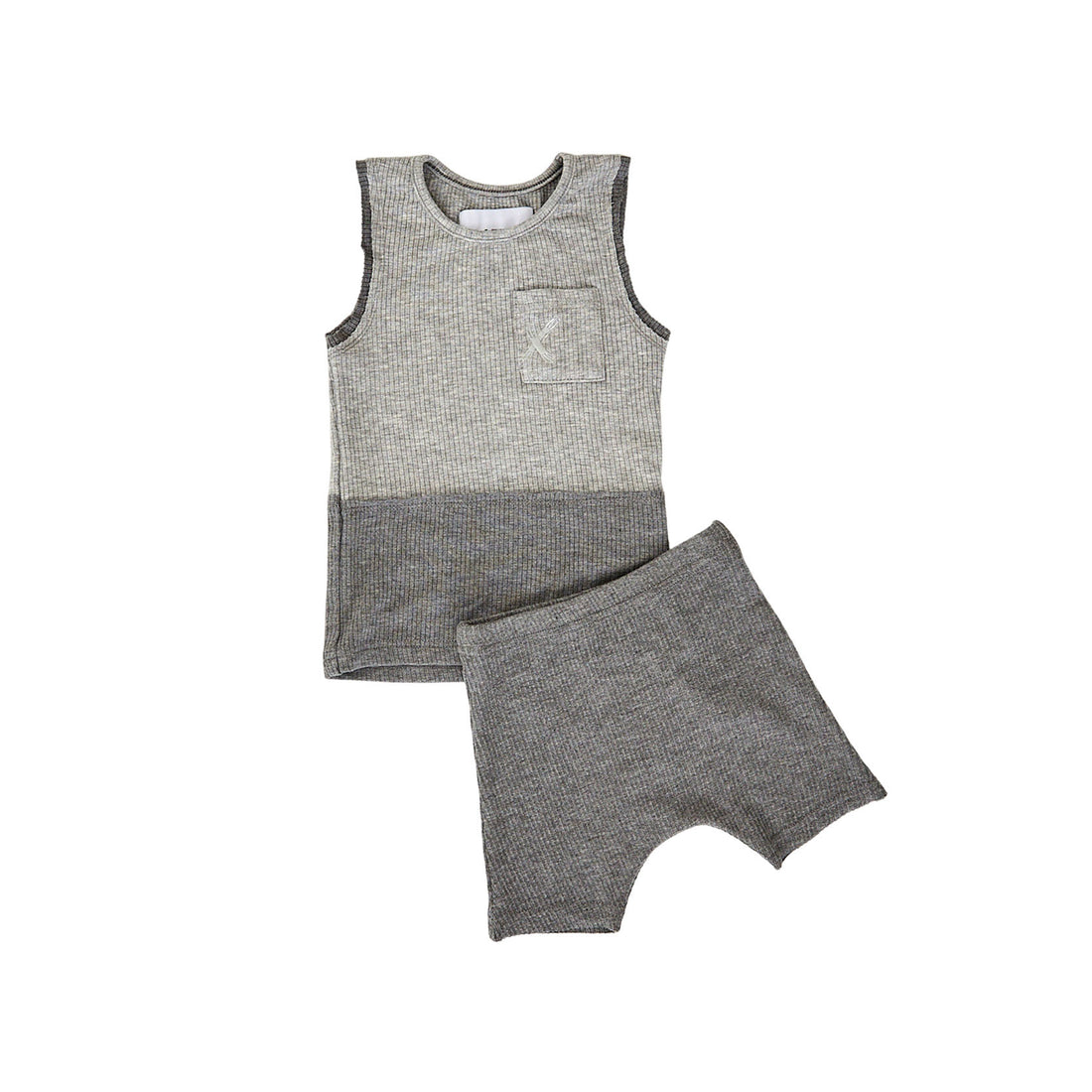 Hey Kid Two-Tone Gray Ribbed Tank/Shorts Set