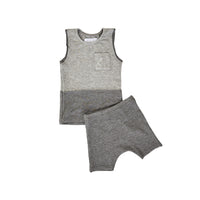 Hey Kid Two-Tone Gray Ribbed Tank/Shorts Set