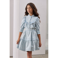 Steph Light Denim Embroidered Dot Elbow Sleeve Shirt