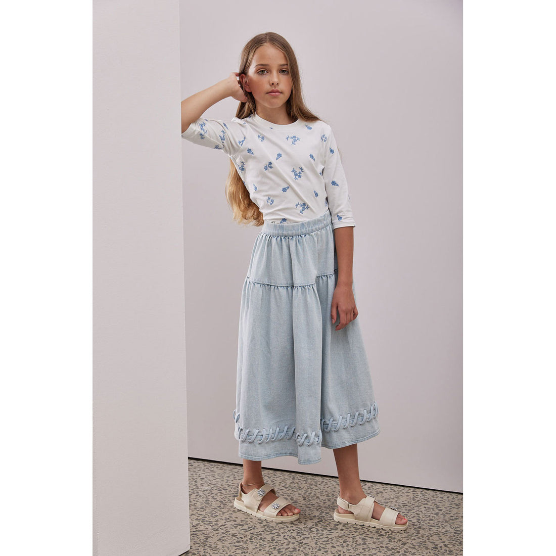 Steph White/Blue Embroidered T-Shirt