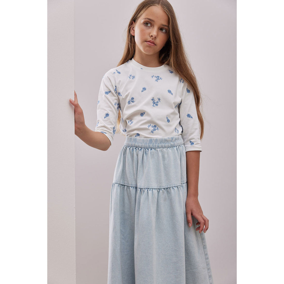 Steph White/Blue Embroidered T-Shirt
