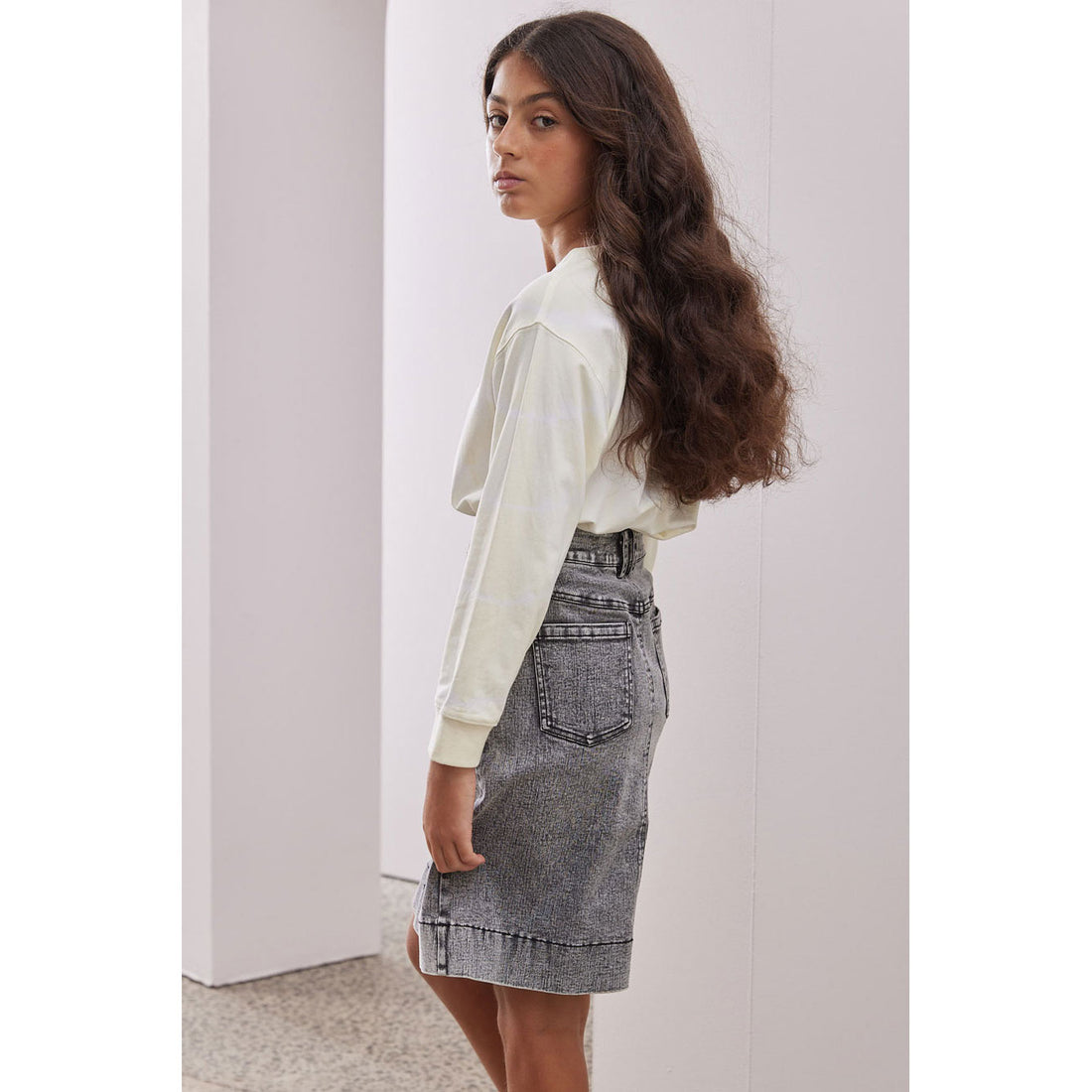 Steph Grey Stone Wash Denim Pencil Skirt
