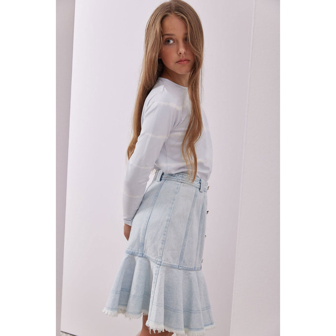 Steph Light Denim Button Skirt