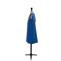 Lemoniez Zafire Blue Crepe Sleeveless Tulle Collar Blossoming Dress
