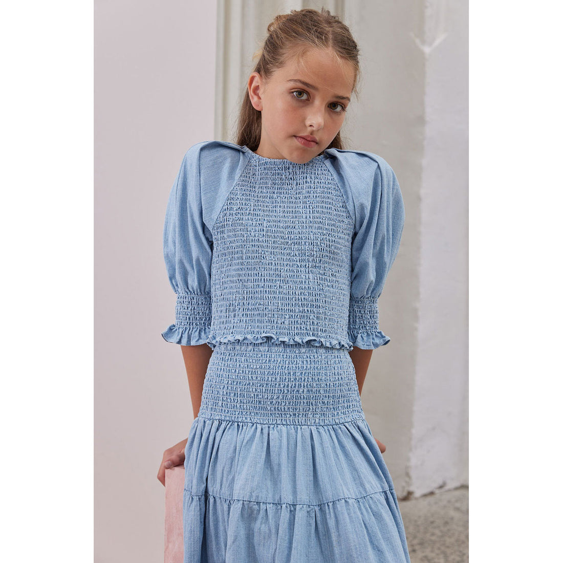 Steph Chambray Shirred Top