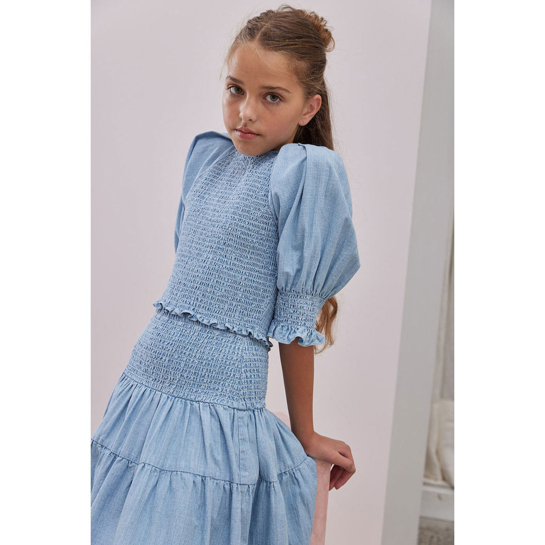 Steph Chambray Shirred Skirt