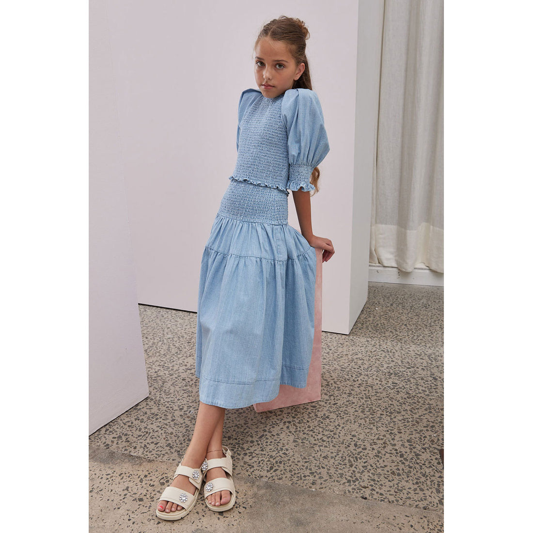 Steph Chambray Shirred Skirt