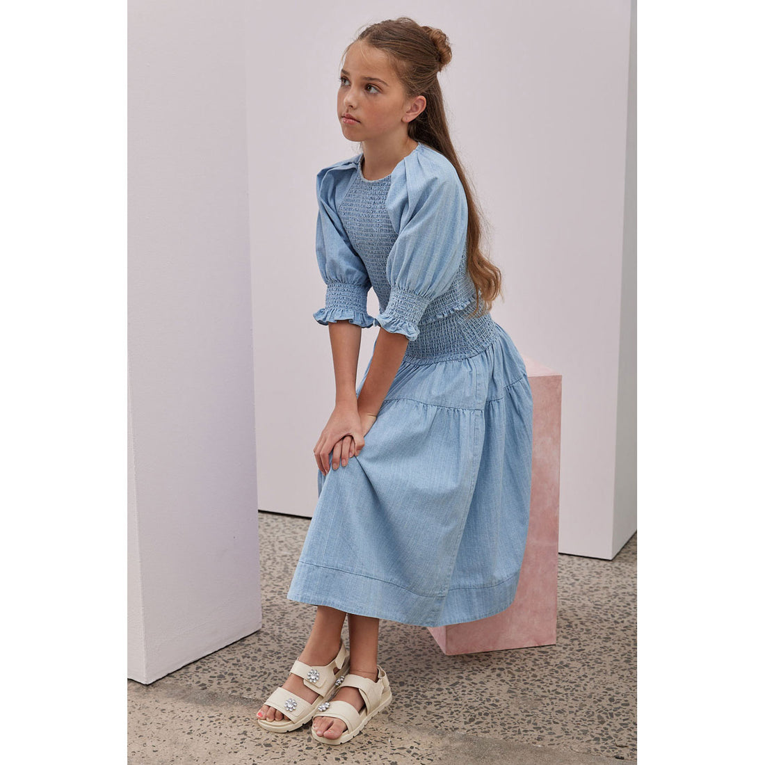 Steph Chambray Shirred Skirt