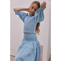 Steph Chambray Shirred Top
