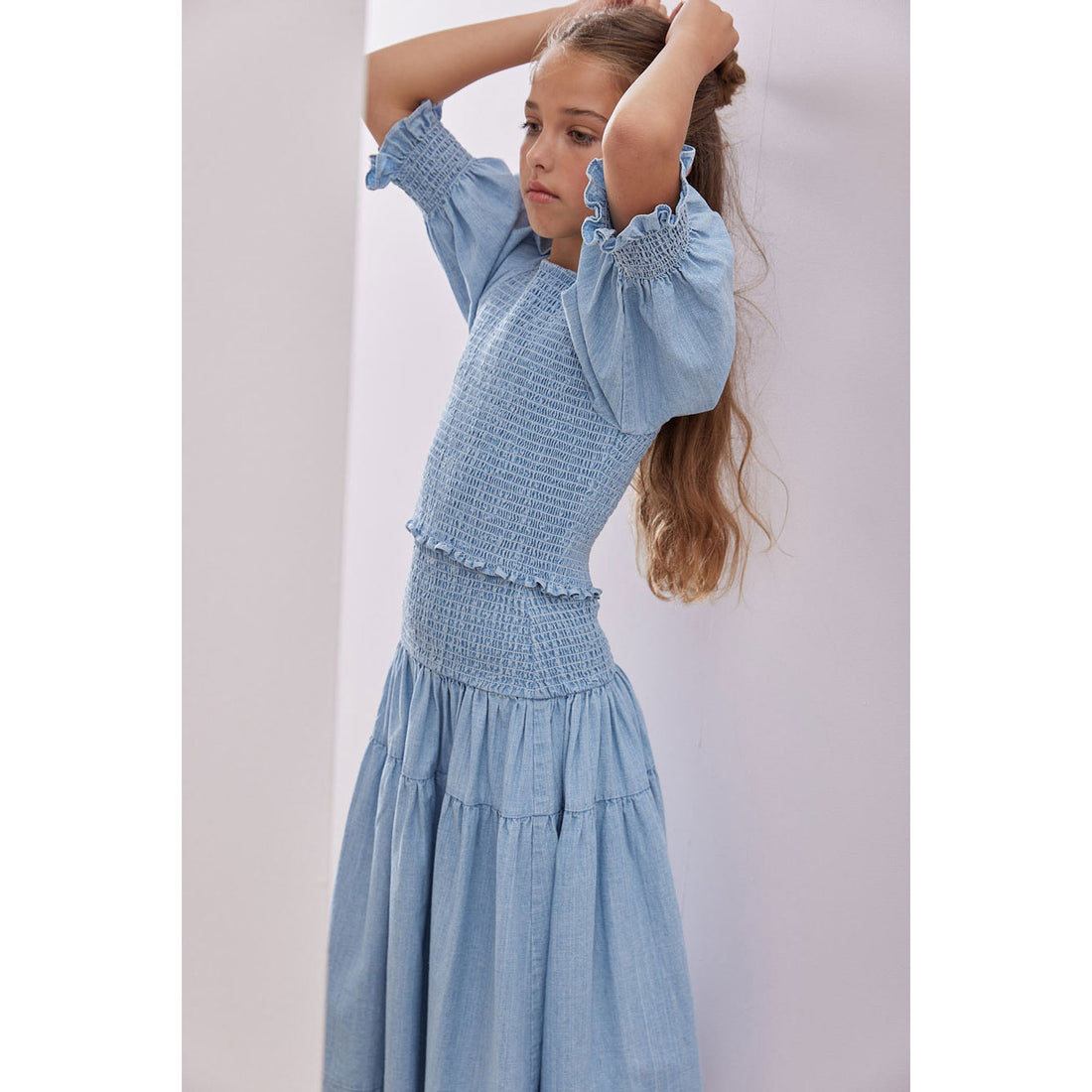 Steph Chambray Shirred Top