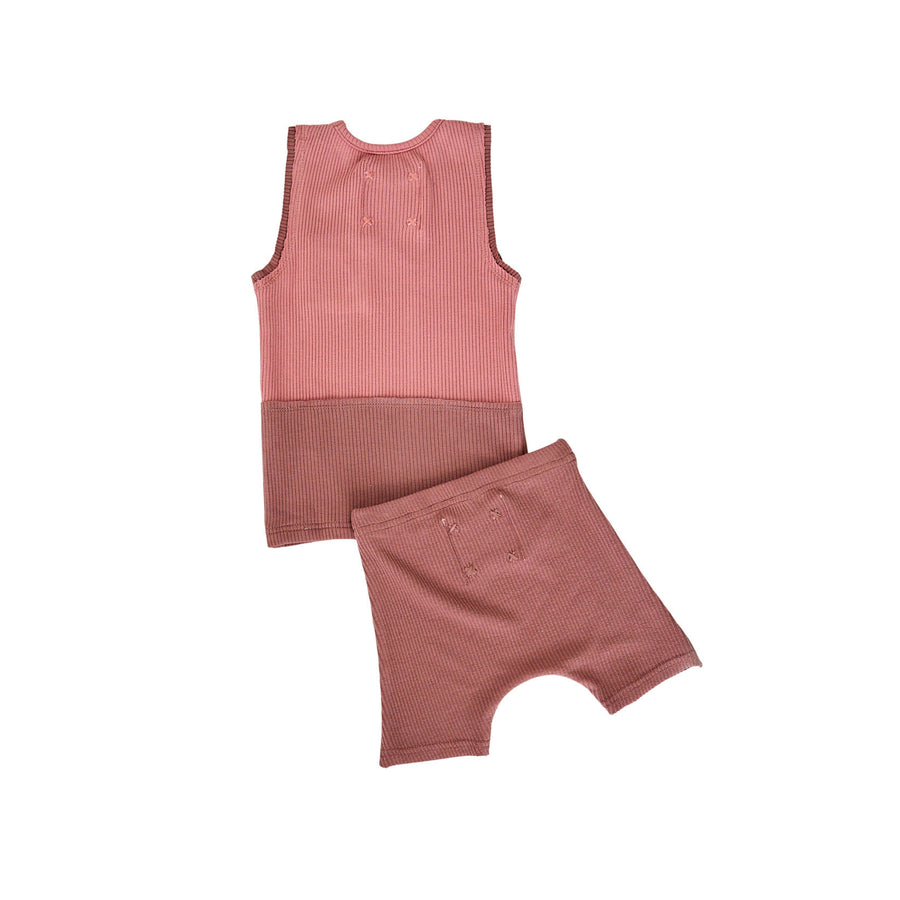 Hey Kid Pink/Plum Ribbed Tank/Shorts Set
