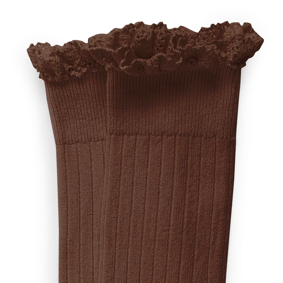 Collegien Josephine - Lace-Trim Ribbed Socks - Milk Chocolate