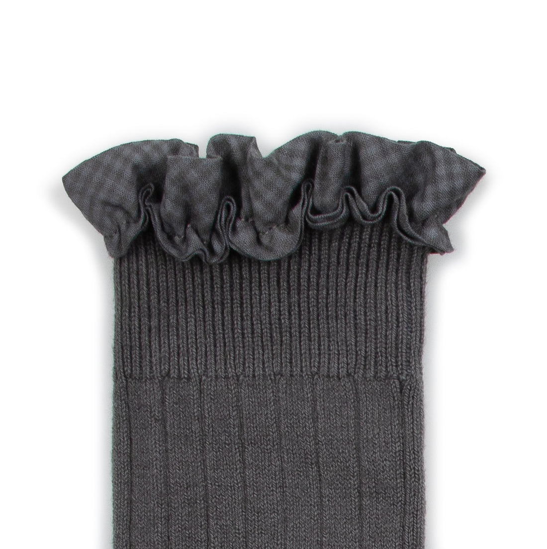 Collegien Apolline - Gingham Ruffle Ribbed Socks - Pebble Gray