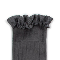Collegien Apolline - Gingham Ruffle Ribbed Socks - Pebble Gray