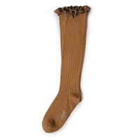 Collegien Arabelle - Tartan Ruffle Ribbed Socks - Caramel