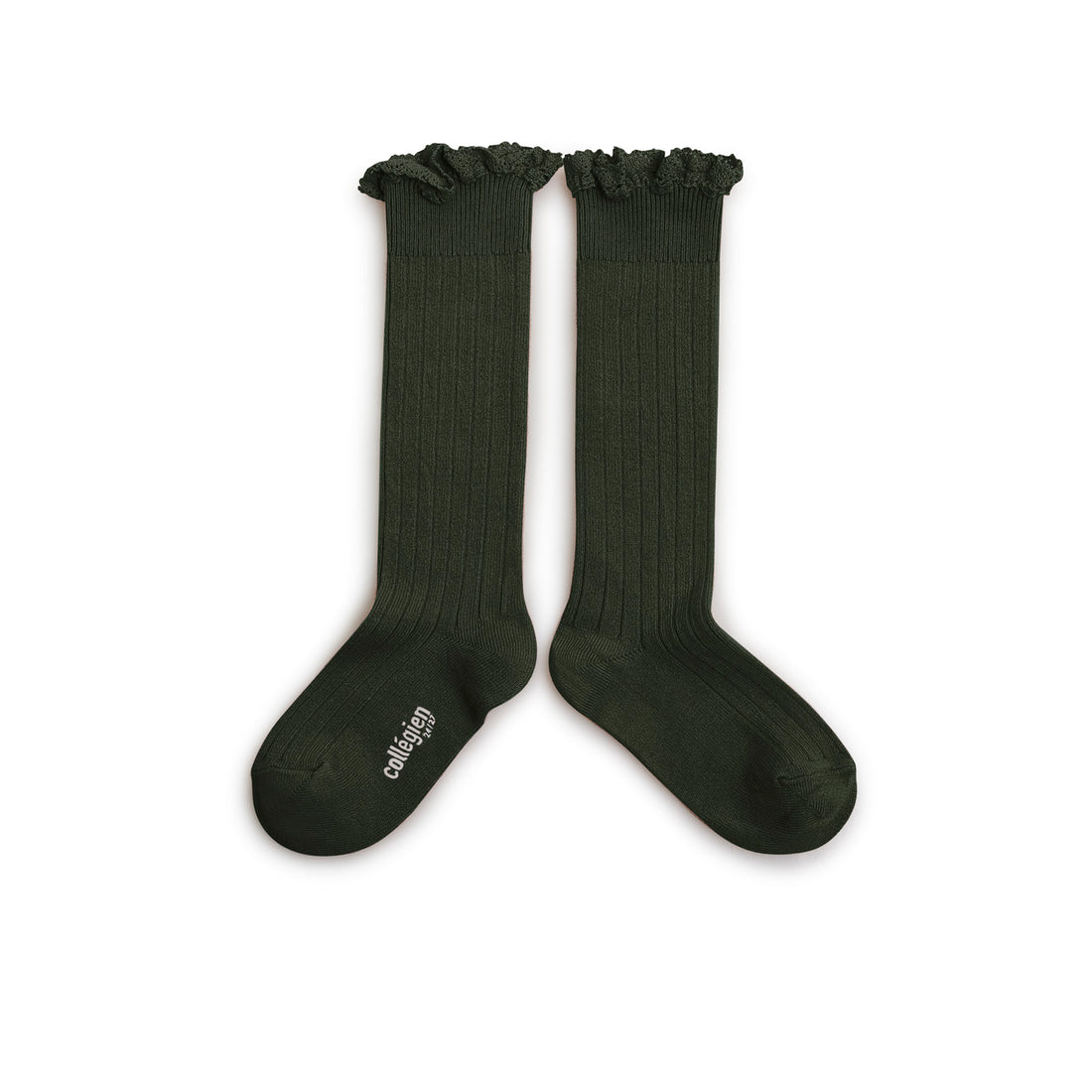 Collegien Josephine - Lace-Trim Ribbed Socks - Forest Green
