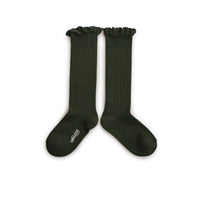 Collegien Josephine - Lace-Trim Ribbed Socks - Forest Green