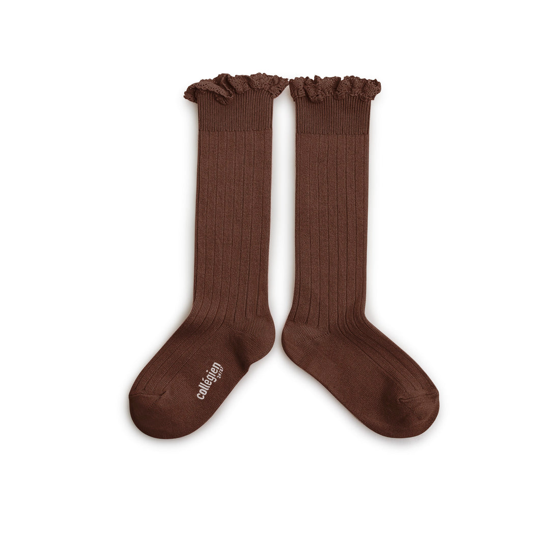 Collegien Josephine - Lace-Trim Ribbed Socks - Milk Chocolate