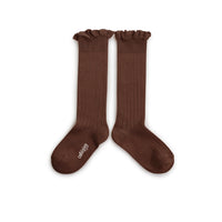 Collegien Josephine - Lace-Trim Ribbed Socks - Milk Chocolate