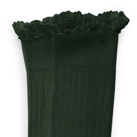 Collegien Josephine - Lace-Trim Ribbed Socks - Forest Green