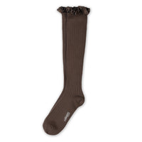 Collegien Arabelle - Tartan Ruffle Ribbed Socks - Milk Chocolate