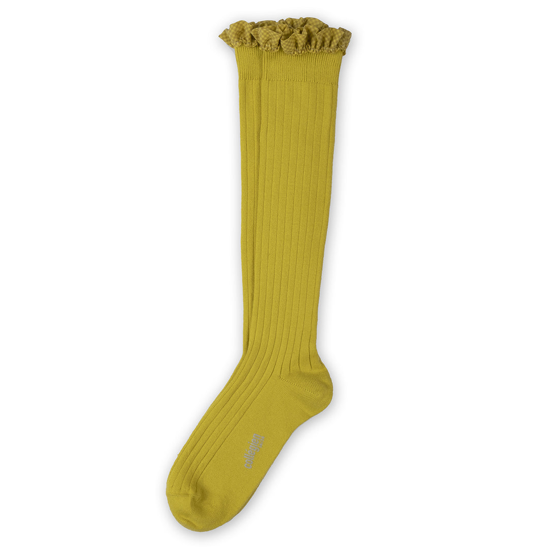 Collegien Apolline - Gingham Ruffle Ribbed Socks - Golden Kiwi