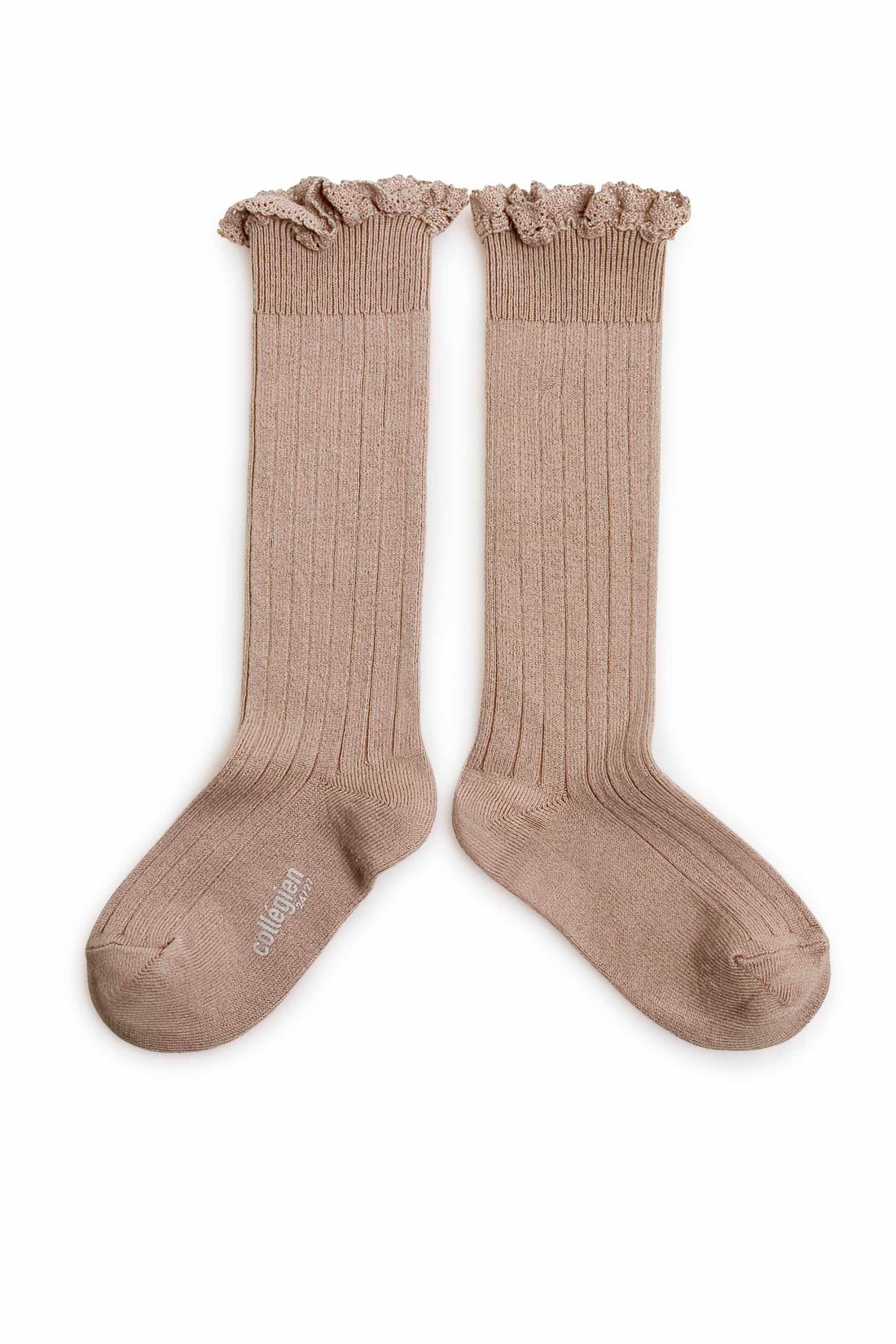 Collegien Josephine - Lace-Trim Ribbed Socks - Petite Taupe