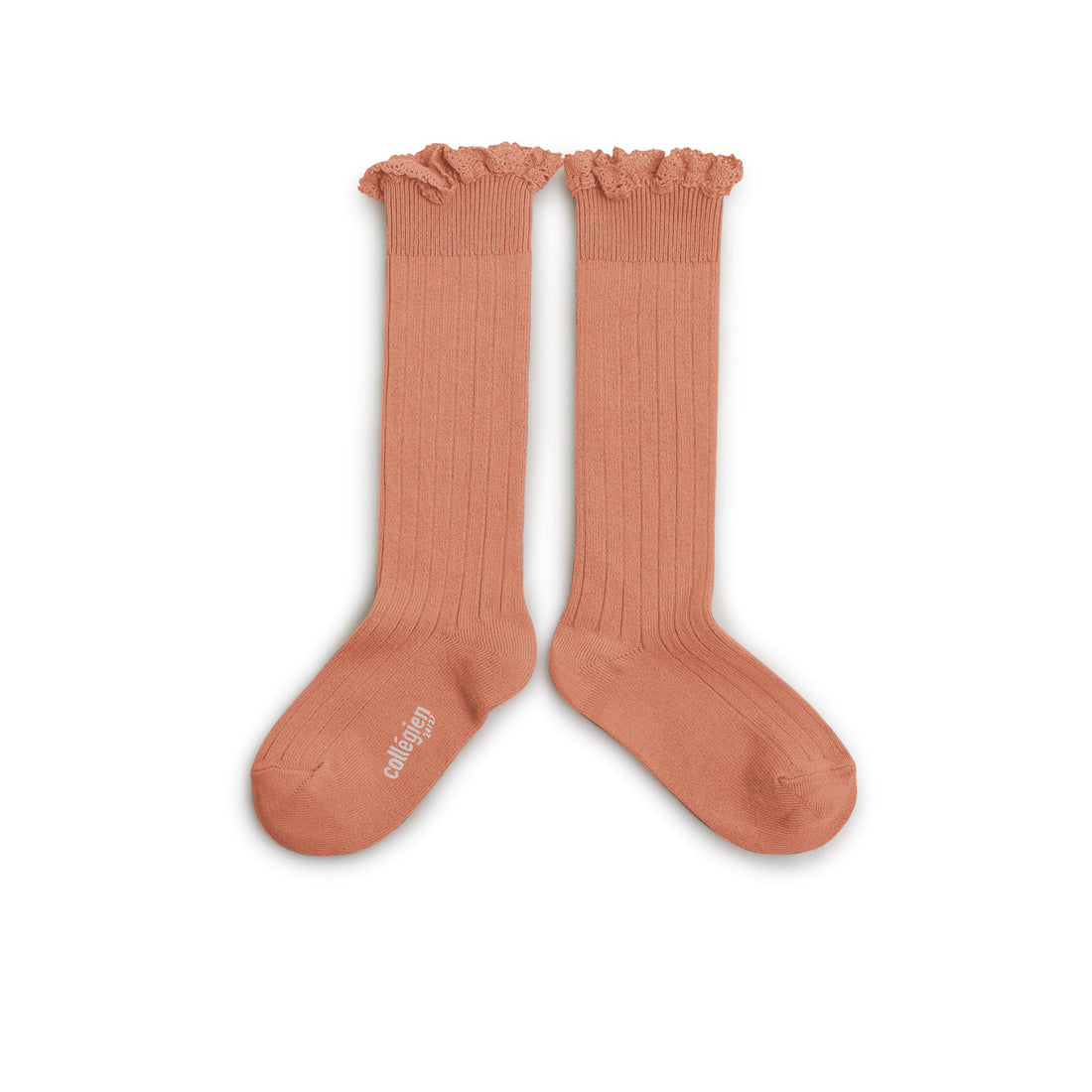 Collegien Josephine - Lace-Trim Ribbed Socks - Rosewood