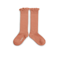 Collegien Josephine - Lace-Trim Ribbed Socks - Rosewood