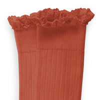 Collegien Josephine - Lace-Trim Ribbed Socks - Gingerbread