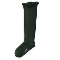 Collegien Josephine - Lace-Trim Ribbed Socks - Forest Green
