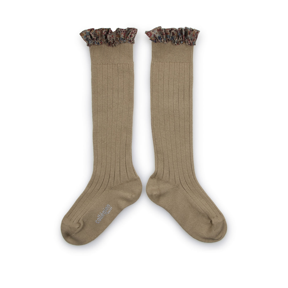 Collegien Elisabeth - Liberty Ruffle Ribbed Socks - Petite Taupe