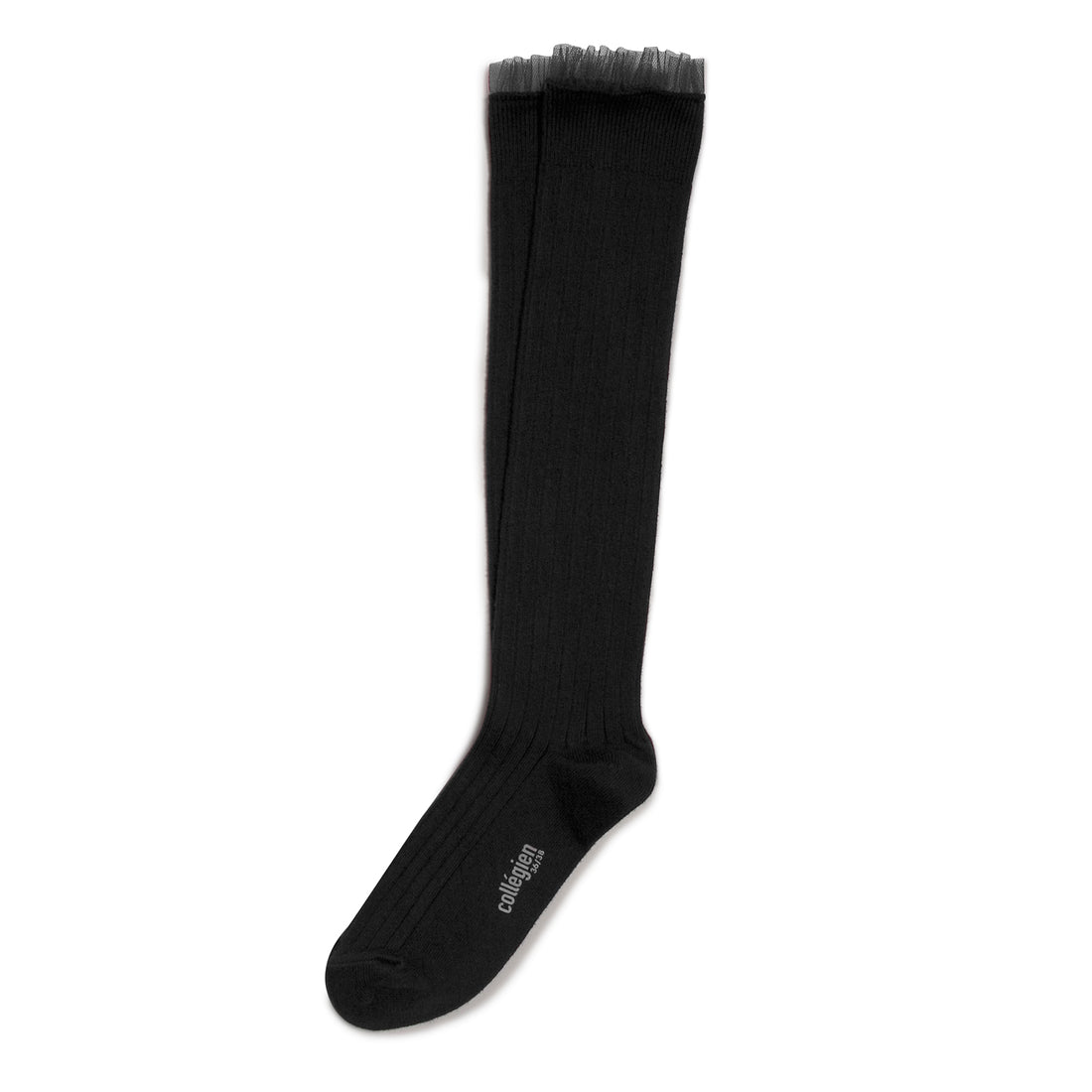 Collegien Manon - Tulle Frill Ribbed Socks - Charcoal Black