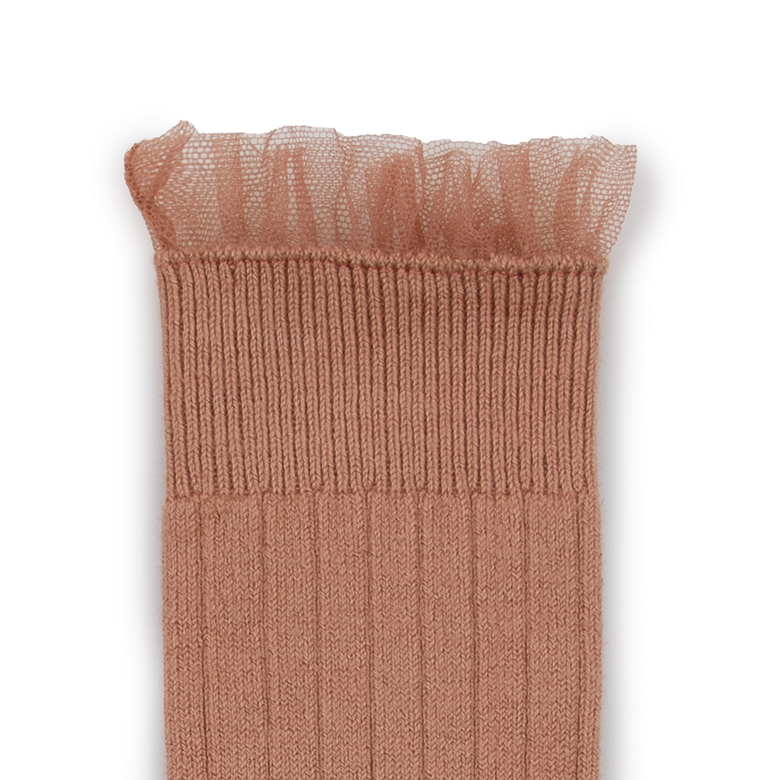 Collegien Manon - Tulle Frill Ribbed Socks - Rosewood