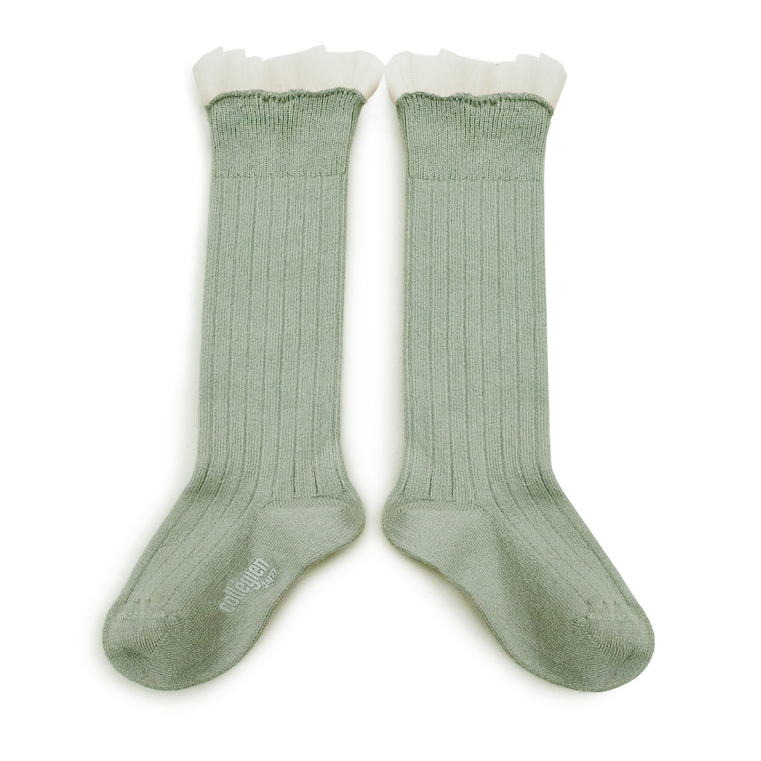 Collegien Manon - Tulle Frill Ribbed Socks - Sage