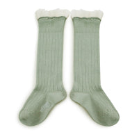 Collegien Manon - Tulle Frill Ribbed Socks - Sage