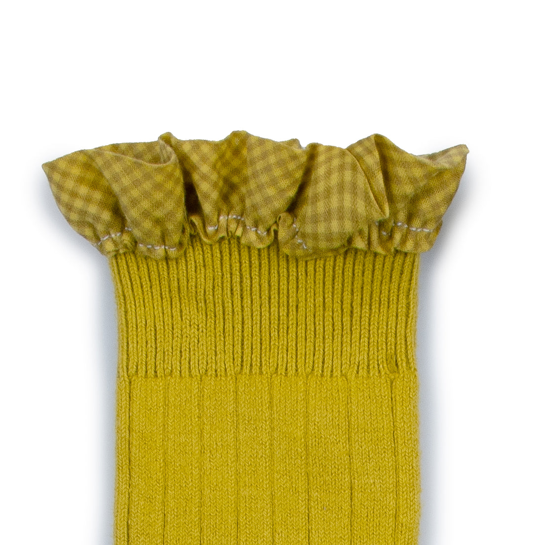Collegien Apolline - Gingham Ruffle Ribbed Socks - Golden Kiwi