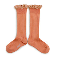 Collegien Apolline - Gingham Ruffle Ribbed Socks - Rosewood
