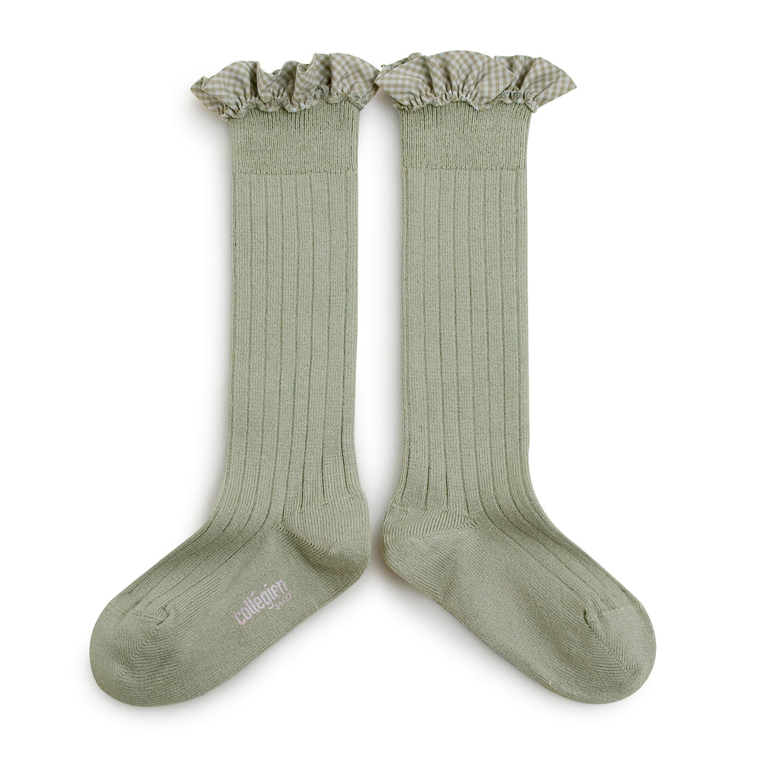 Collegien Apolline - Gingham Ruffle Ribbed Socks - Aquamarine