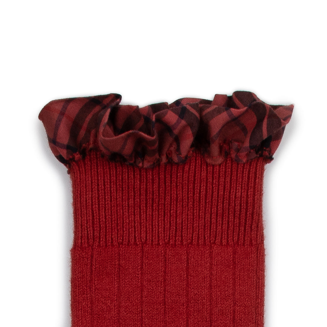 Collegien Arabelle - Tartan Ruffle Ribbed Socks - Red