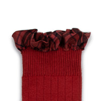 Collegien Arabelle - Tartan Ruffle Ribbed Socks - Red