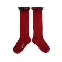 Collegien Arabelle - Tartan Ruffle Ribbed Socks - Red