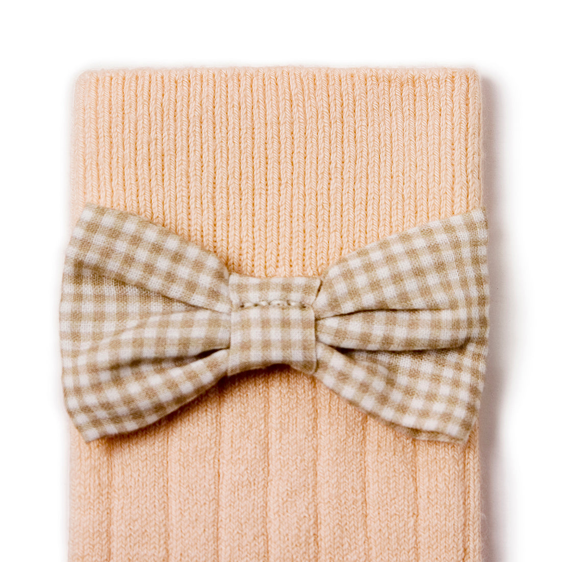 Collegien Jeanne Ribbed Socks with Gingham bow - Sorbet